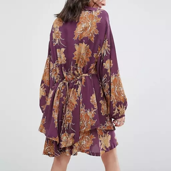 Free People Shake It Floral Mini Shirt Dress in Berry Combo XS - Picture 3 of 6